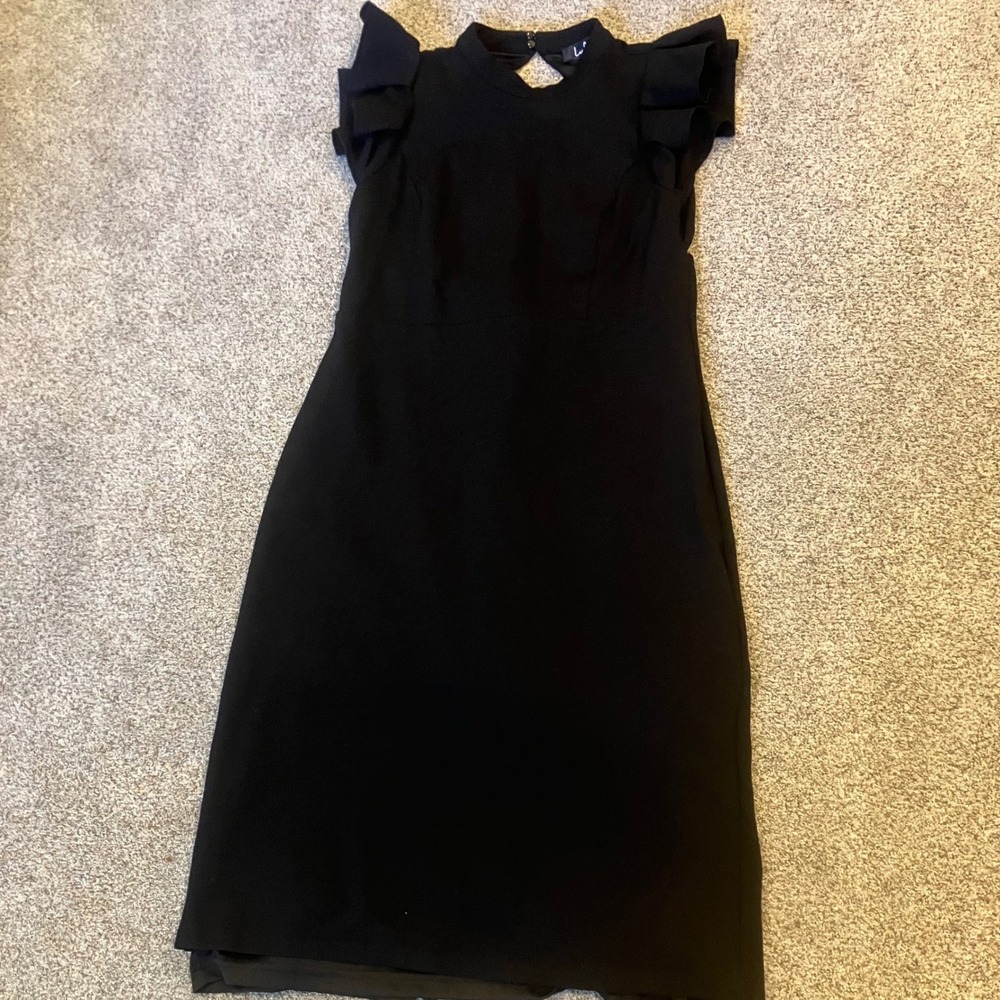 Lulus Stylish Splendor Black Backless Ruffle Bodycon Midi Dress Keyhole XL LBD - Picture 3 of 12